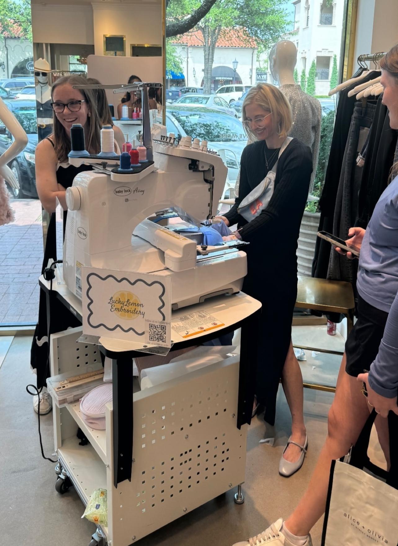 On-site embroidery at Alice + Olivia, April 2024